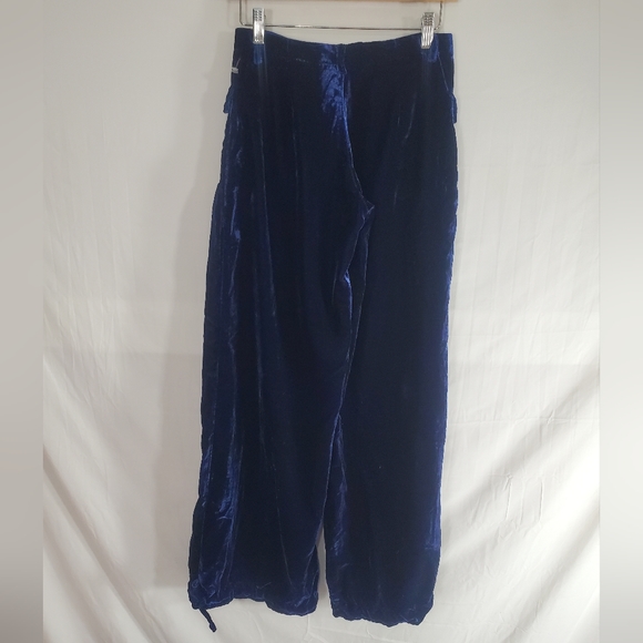 Free People Womens Size 24 Lotus Dropped Patch Cinched Tie Ankle Blue Velvet New - Picture 4 of 7
